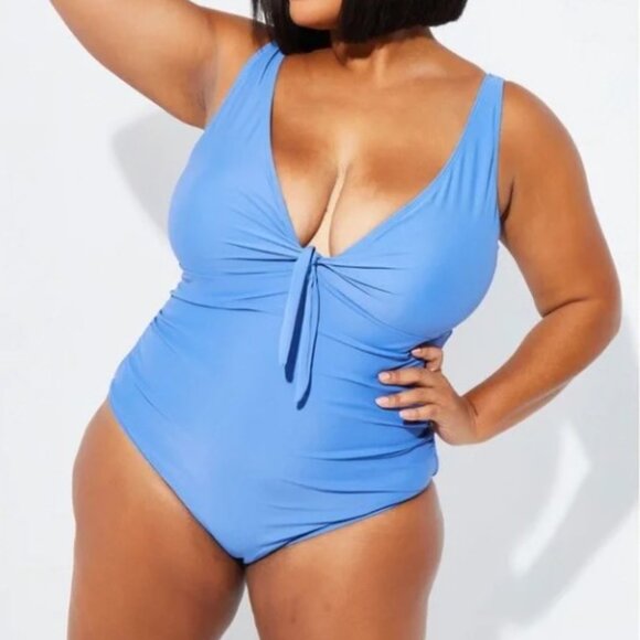 NWT Nicole Miller one piece swimsuit with center tie, size 1X - Picture 1 of 12